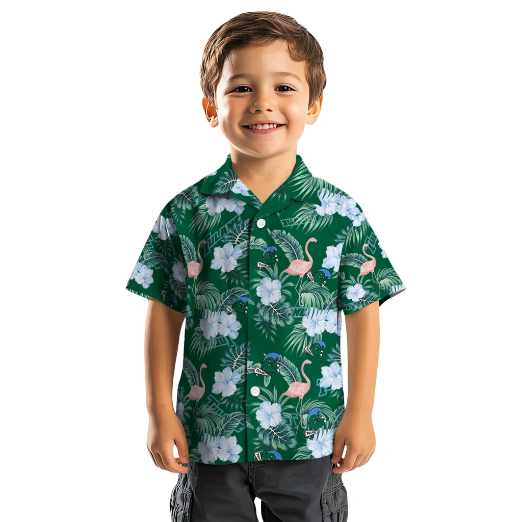 Tulane Green Wave Hawaiian Shirt - Flamingo and Hibiscus | Hula Hawaiian Shirts