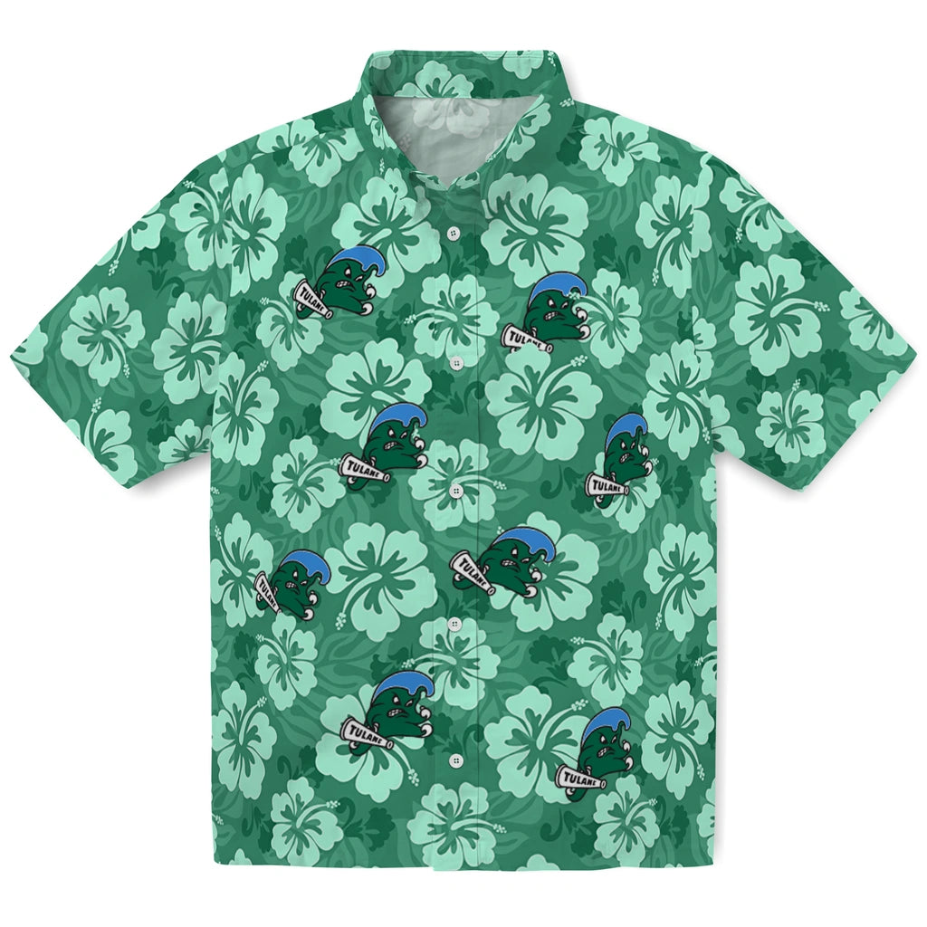 Tulane Green Wave Hawaiian Shirt - Hibiscus Cluster | Hula Hawaiian Shirts