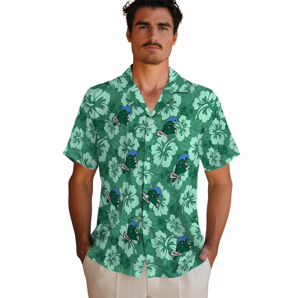 Tulane Green Wave Hawaiian Shirt - Hibiscus Cluster | Hula Hawaiian Shirts