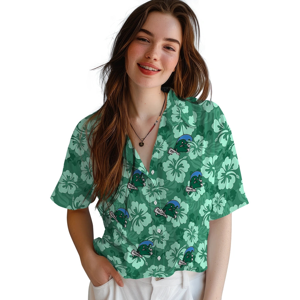 Tulane Green Wave Hawaiian Shirt - Hibiscus Cluster | Hula Hawaiian Shirts
