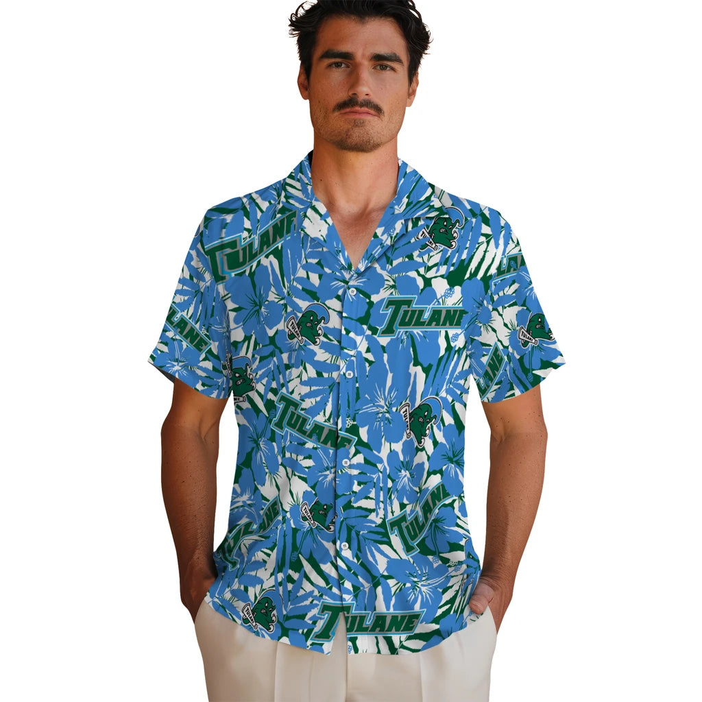 Tulane Green Wave Hawaiian Shirt - Hibiscus Overlay | Hula Hawaiian Shirts