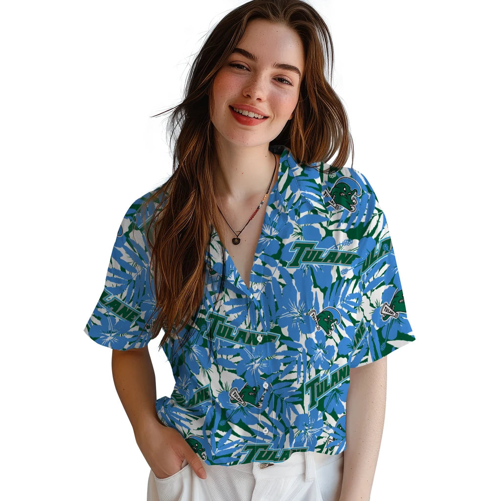 Tulane Green Wave Hawaiian Shirt - Hibiscus Overlay | Hula Hawaiian Shirts