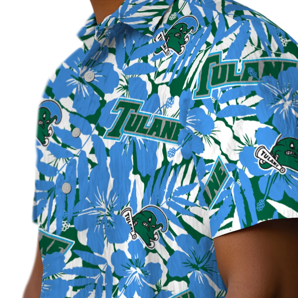 Tulane Green Wave Hawaiian Shirt - Hibiscus Overlay | Hula Hawaiian Shirts