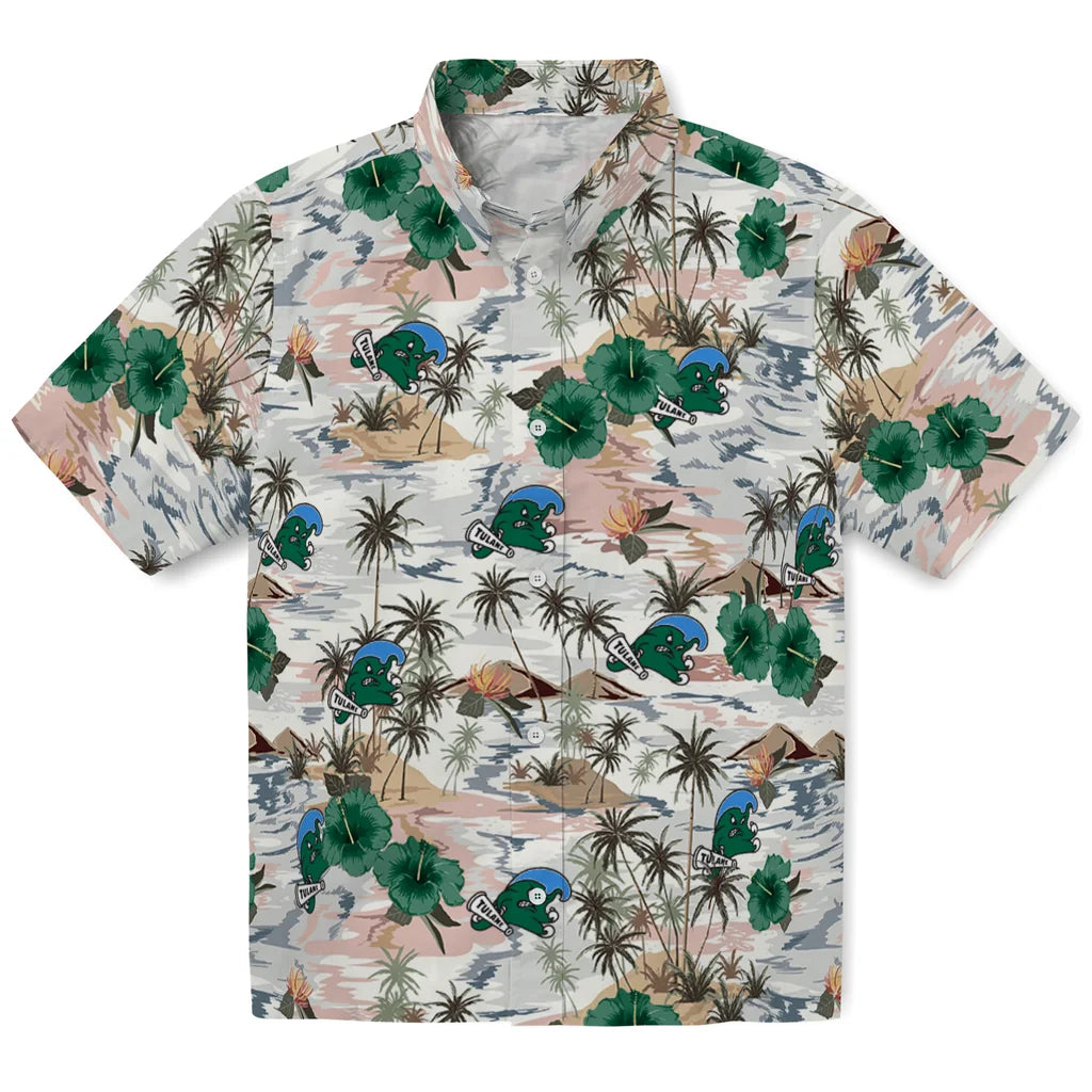 Tulane Green Wave Hawaiian Shirt - Hibiscus Seaside | Hula Hawaiian Shirts
