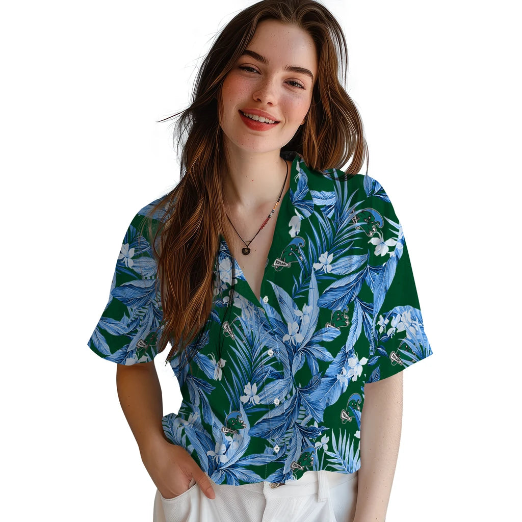 Tulane Green Wave Hawaiian Shirt - Palm Leaves | Hula Hawaiian Shirts