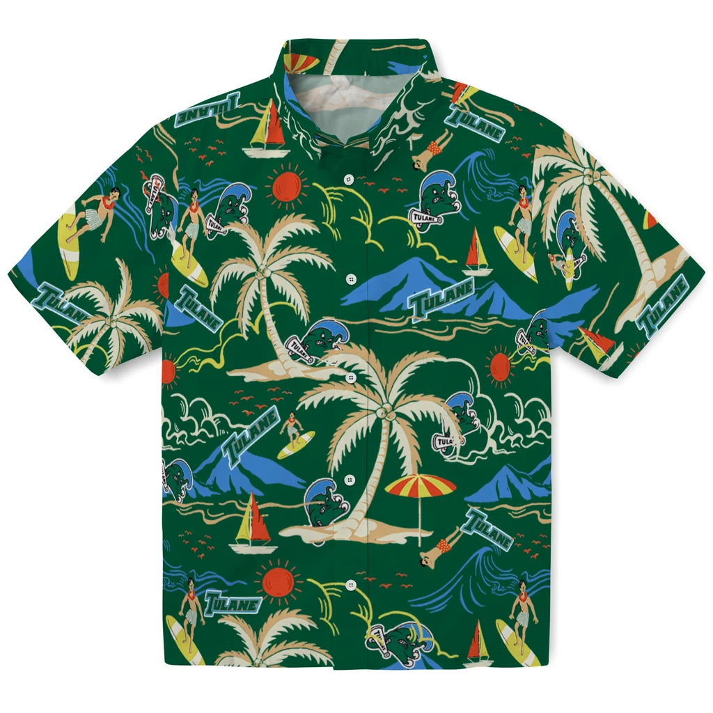Tulane Green Wave Hawaiian Shirt - Palm Tree Island | Hula Hawaiian Shirts