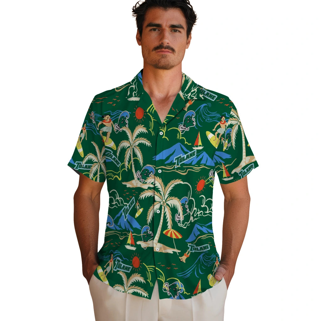Tulane Green Wave Hawaiian Shirt - Palm Tree Island | Hula Hawaiian Shirts