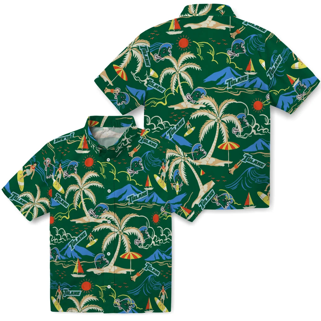 Tulane Green Wave Hawaiian Shirt - Palm Tree Island | Hula Hawaiian Shirts