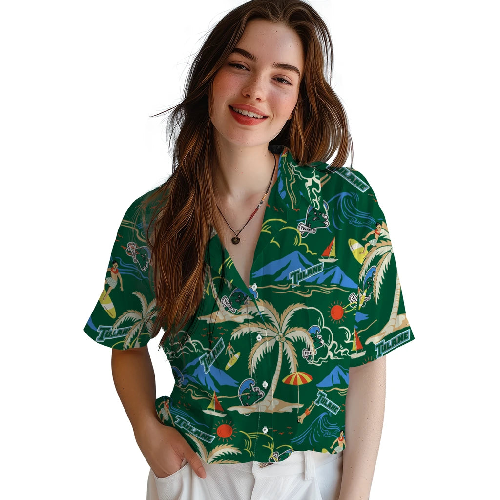 Tulane Green Wave Hawaiian Shirt - Palm Tree Island | Hula Hawaiian Shirts