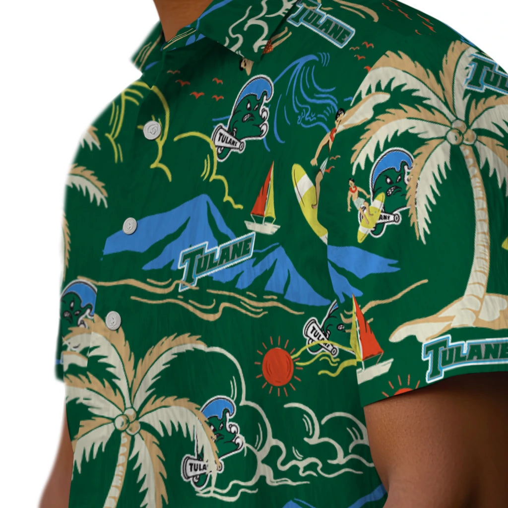 Tulane Green Wave Hawaiian Shirt - Palm Tree Island | Hula Hawaiian Shirts
