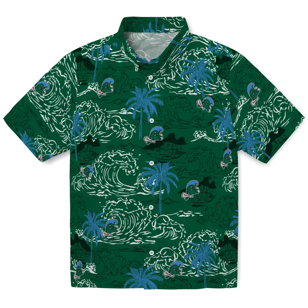 Tulane Green Wave Hawaiian Shirt - Wave Palm | Hula Hawaiian Shirts