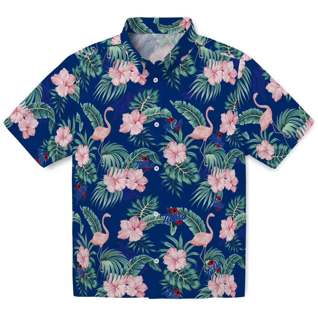 Tulsa Golden Hurricane Hawaiian Shirt - Flamingo and Hibiscus | Hula Hawaiian Shirts