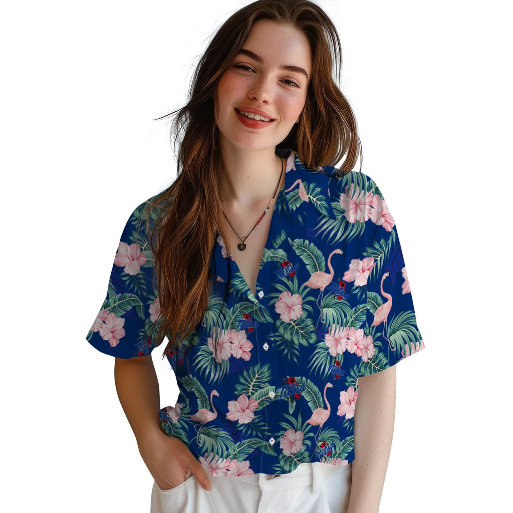 Tulsa Golden Hurricane Hawaiian Shirt - Flamingo and Hibiscus | Hula Hawaiian Shirts
