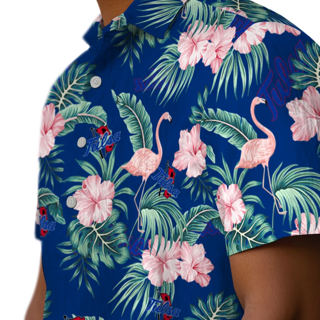 Tulsa Golden Hurricane Hawaiian Shirt - Flamingo and Hibiscus | Hula Hawaiian Shirts