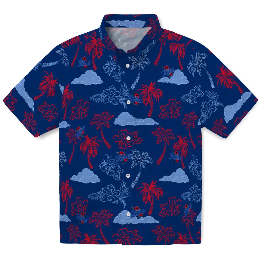 Tulsa Golden Hurricane Hawaiian Shirt - Palm And Clouds | Hula Hawaiian Shirts