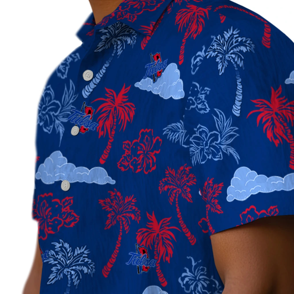 Tulsa Golden Hurricane Hawaiian Shirt - Palm And Clouds | Hula Hawaiian Shirts