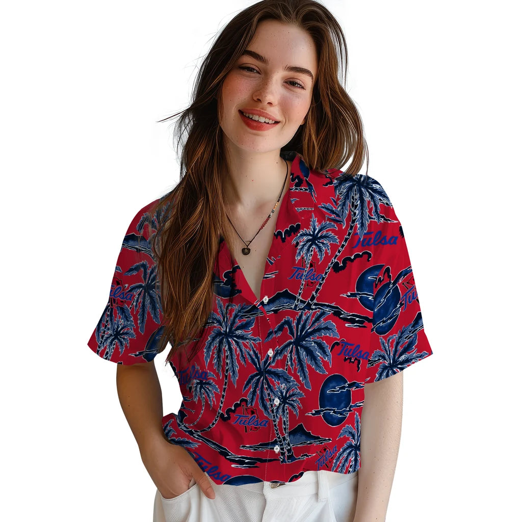 Tulsa Golden Hurricane Hawaiian Shirt - Palm Sunset | Hula Hawaiian Shirts