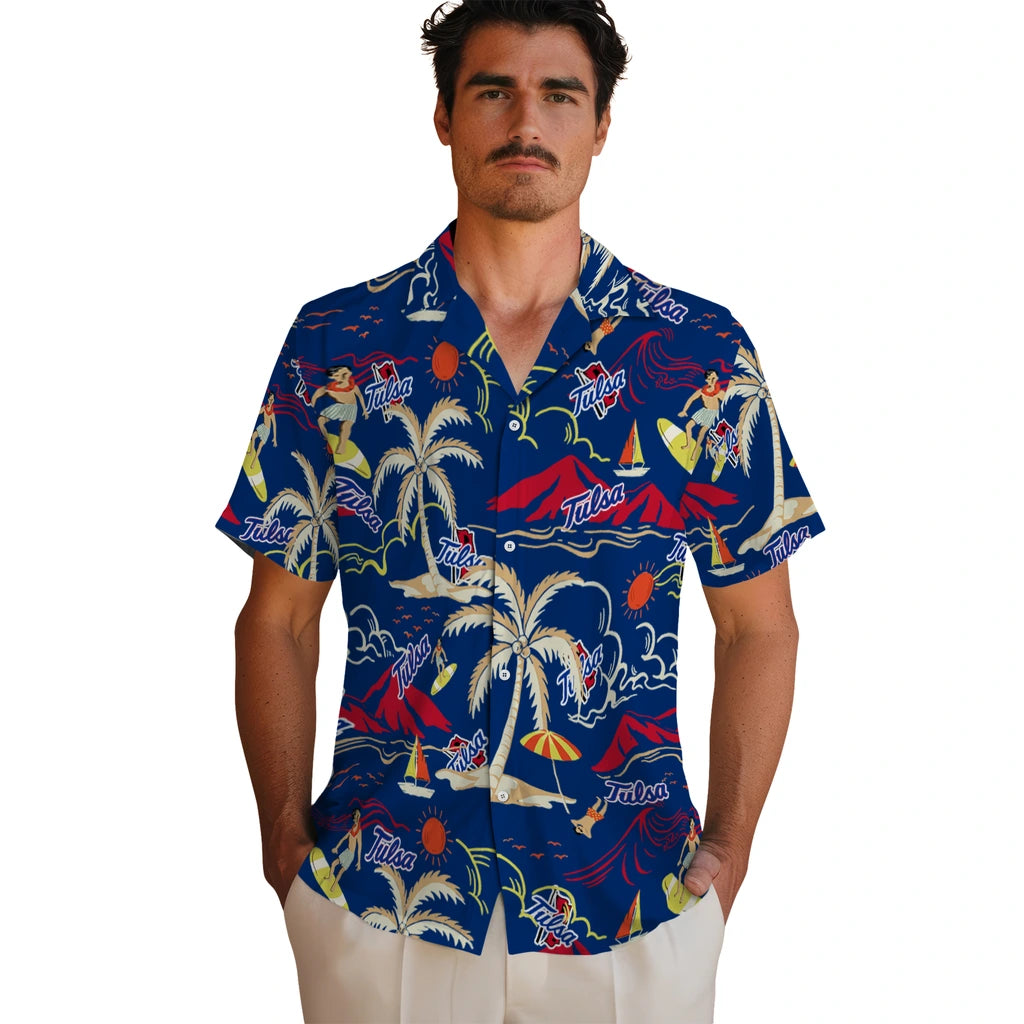 Tulsa Golden Hurricane Hawaiian Shirt - Palm Tree Island | Hula Hawaiian Shirts