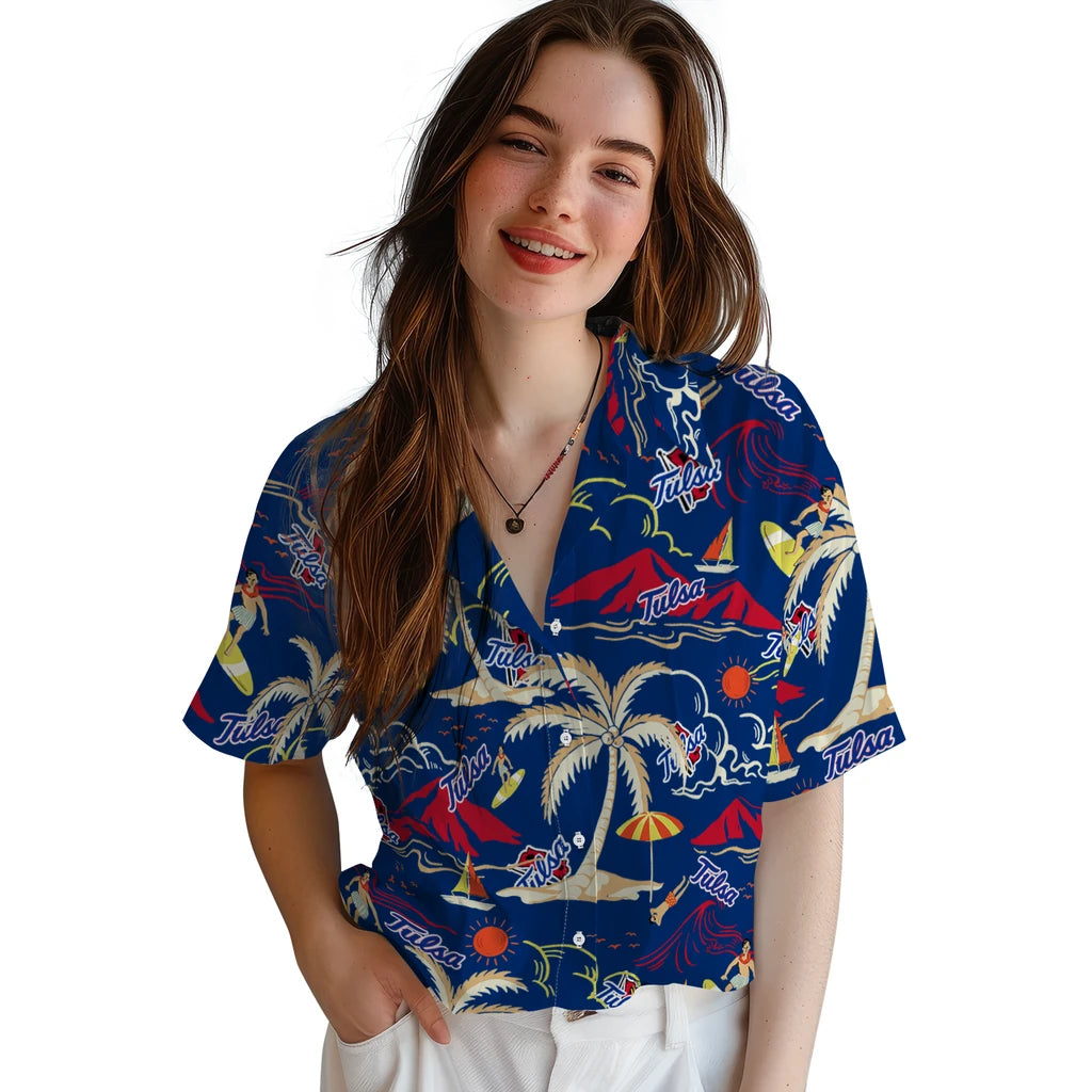 Tulsa Golden Hurricane Hawaiian Shirt - Palm Tree Island | Hula Hawaiian Shirts
