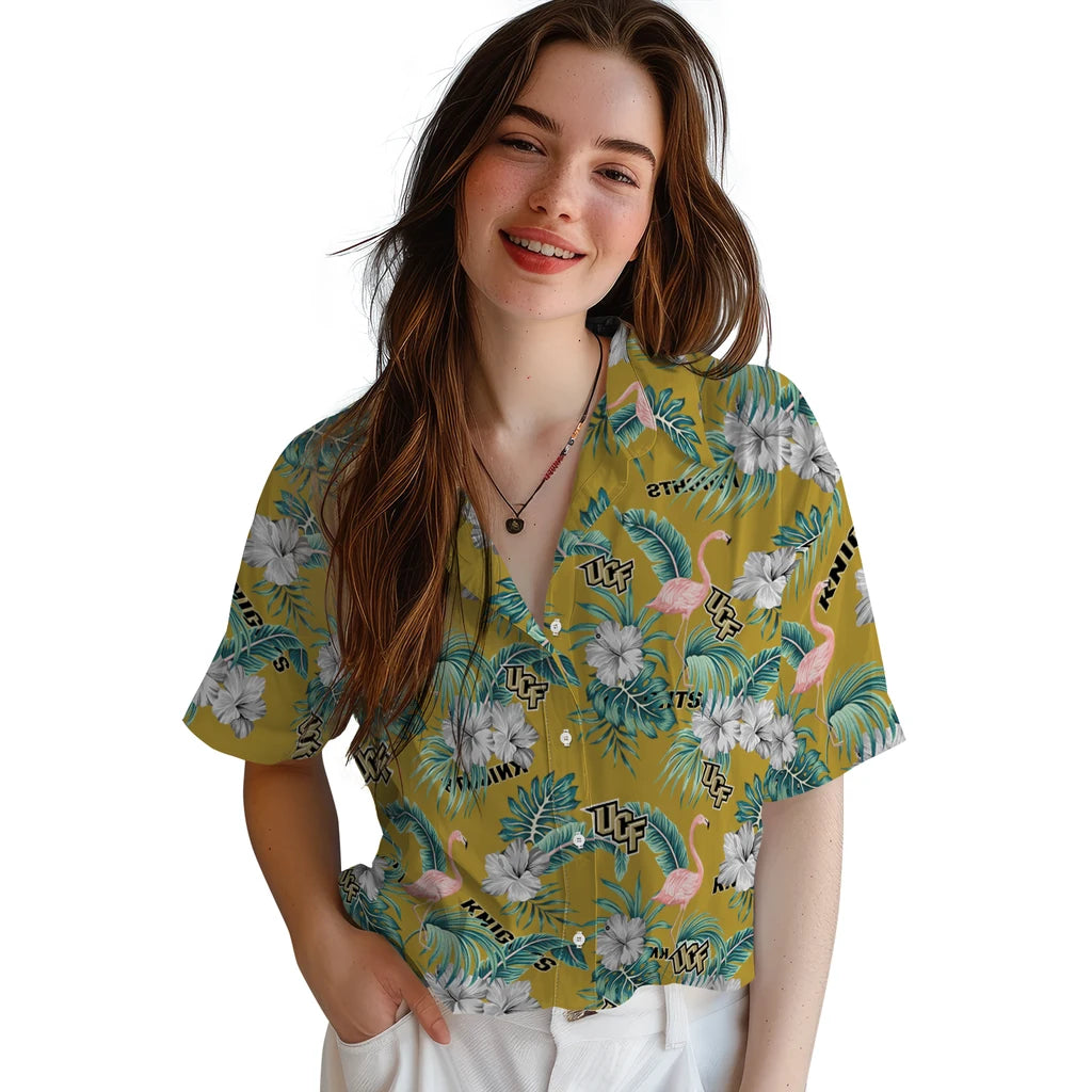 UCF Knights Hawaiian Shirt - Flamingo and Hibiscus | Hula Hawaiian Shirts