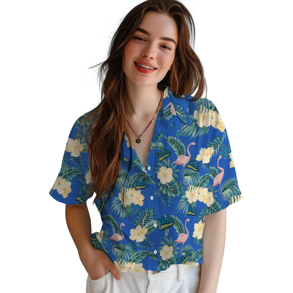 UCLA Bruins Hawaiian Shirt - Flamingo and Hibiscus | Hula Hawaiian Shirts