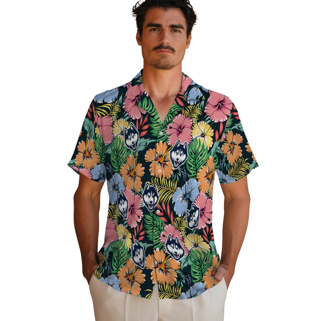 UConn Huskies Hawaiian Shirt - Brilliant Hibiscus Garden | Hula Hawaiian Shirts