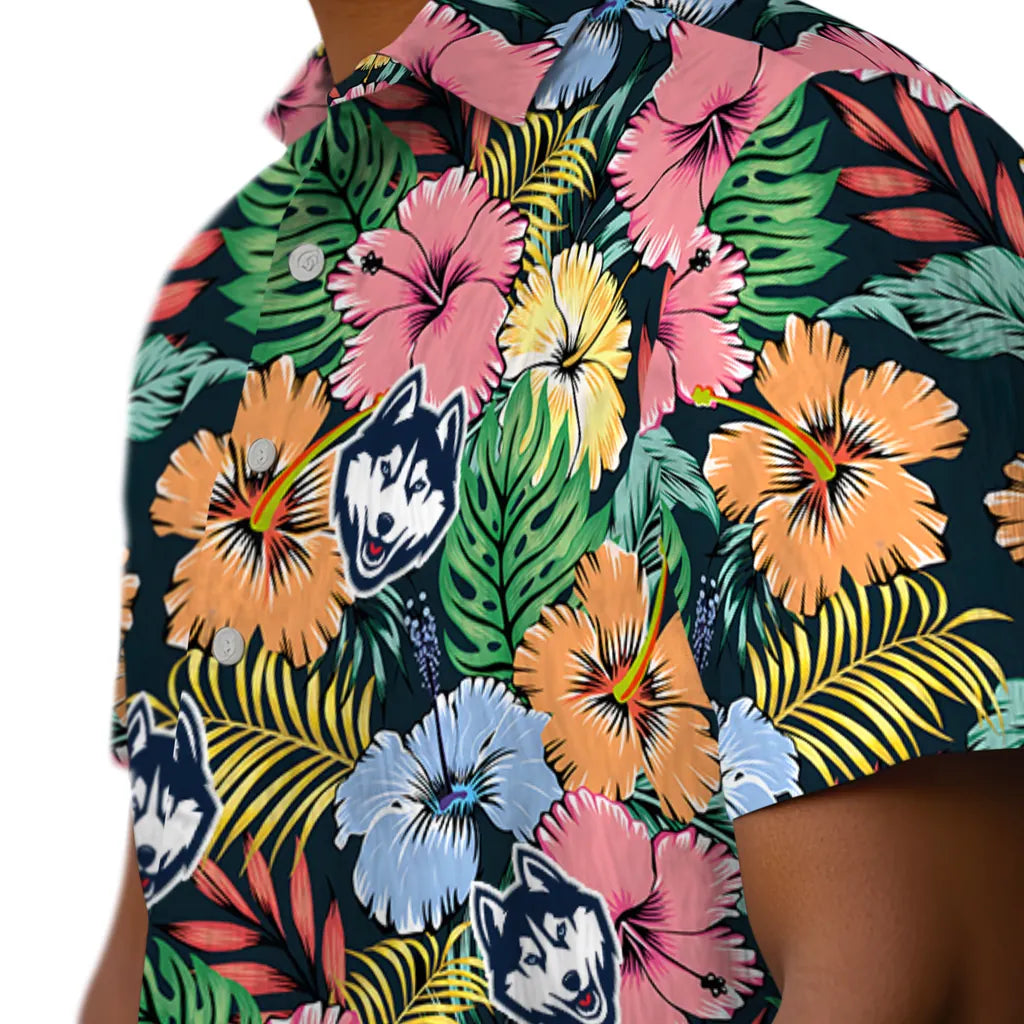 UConn Huskies Hawaiian Shirt - Brilliant Hibiscus Garden | Hula Hawaiian Shirts