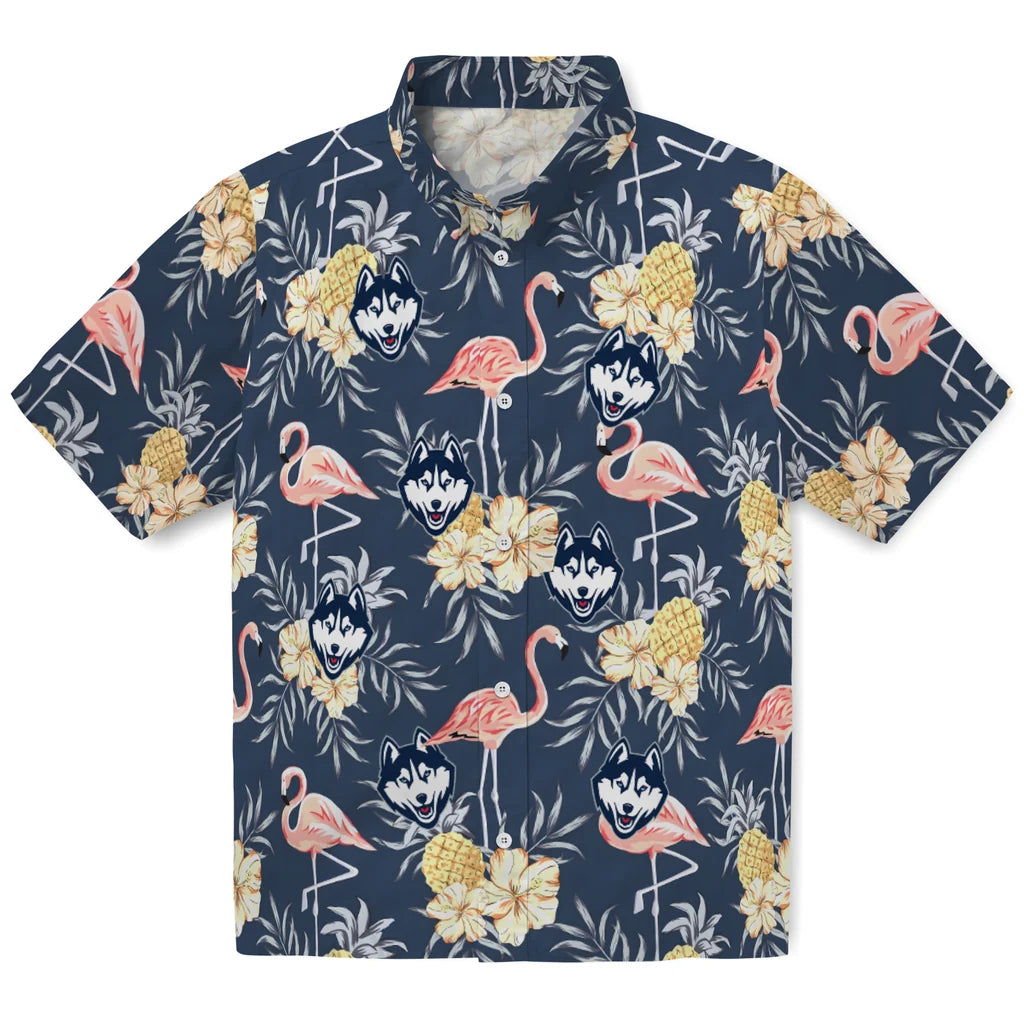 UConn Huskies Hawaiian Shirt - Flamingo Hibiscus | Hula Hawaiian Shirts