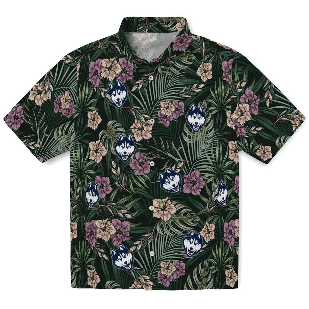 UConn Huskies Hawaiian Shirt - Hibiscus Leaves Pattern | Hula Hawaiian Shirts