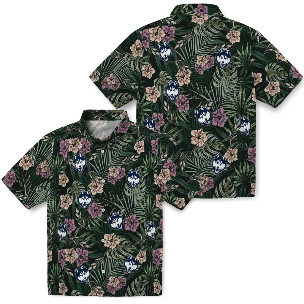 UConn Huskies Hawaiian Shirt - Hibiscus Leaves Pattern | Hula Hawaiian Shirts
