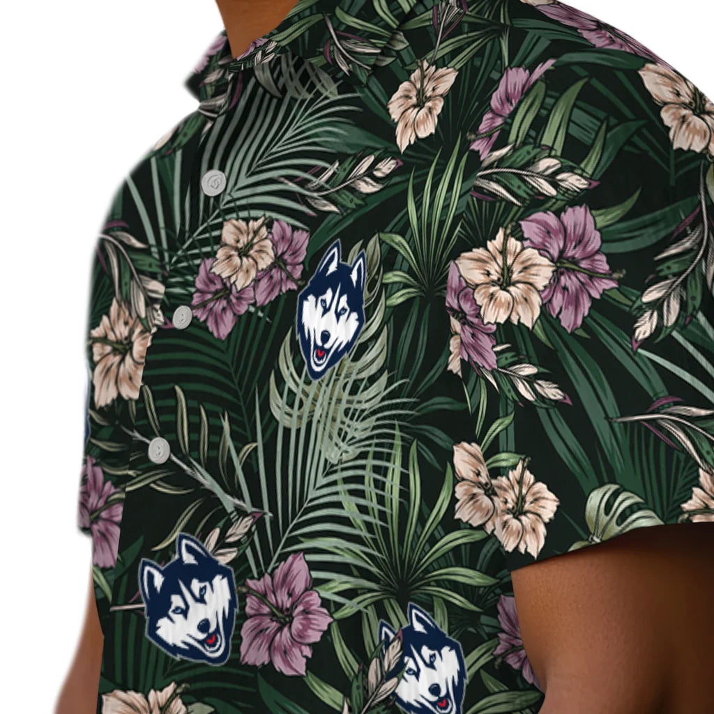 UConn Huskies Hawaiian Shirt - Hibiscus Leaves Pattern | Hula Hawaiian Shirts