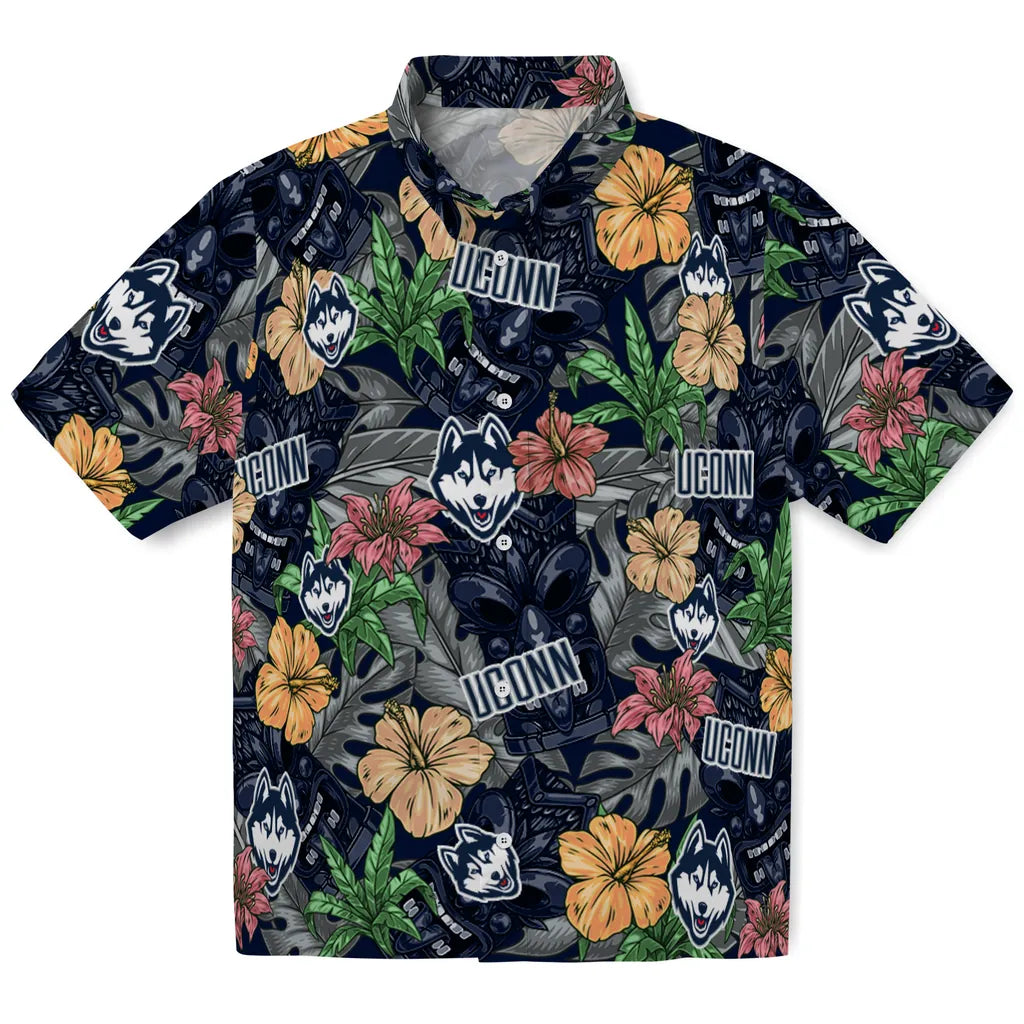 UConn Huskies Hawaiian Shirt - Hibiscus Tiki Jungle | Hula Hawaiian Shirts
