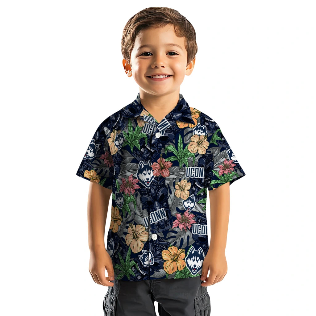 UConn Huskies Hawaiian Shirt - Hibiscus Tiki Jungle | Hula Hawaiian Shirts