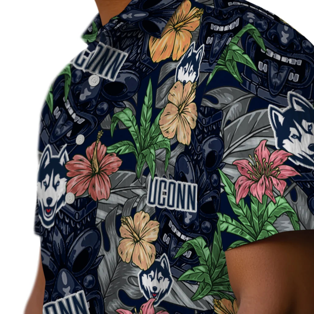 UConn Huskies Hawaiian Shirt - Hibiscus Tiki Jungle | Hula Hawaiian Shirts