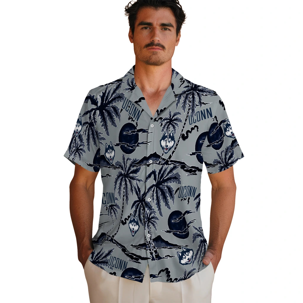 UConn Huskies Hawaiian Shirt - Palm Sunset | Hula Hawaiian Shirts