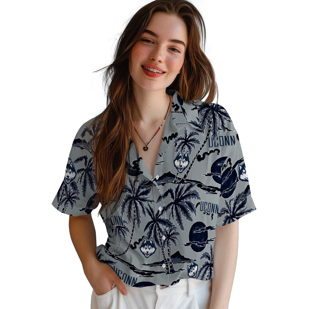 UConn Huskies Hawaiian Shirt - Palm Sunset | Hula Hawaiian Shirts