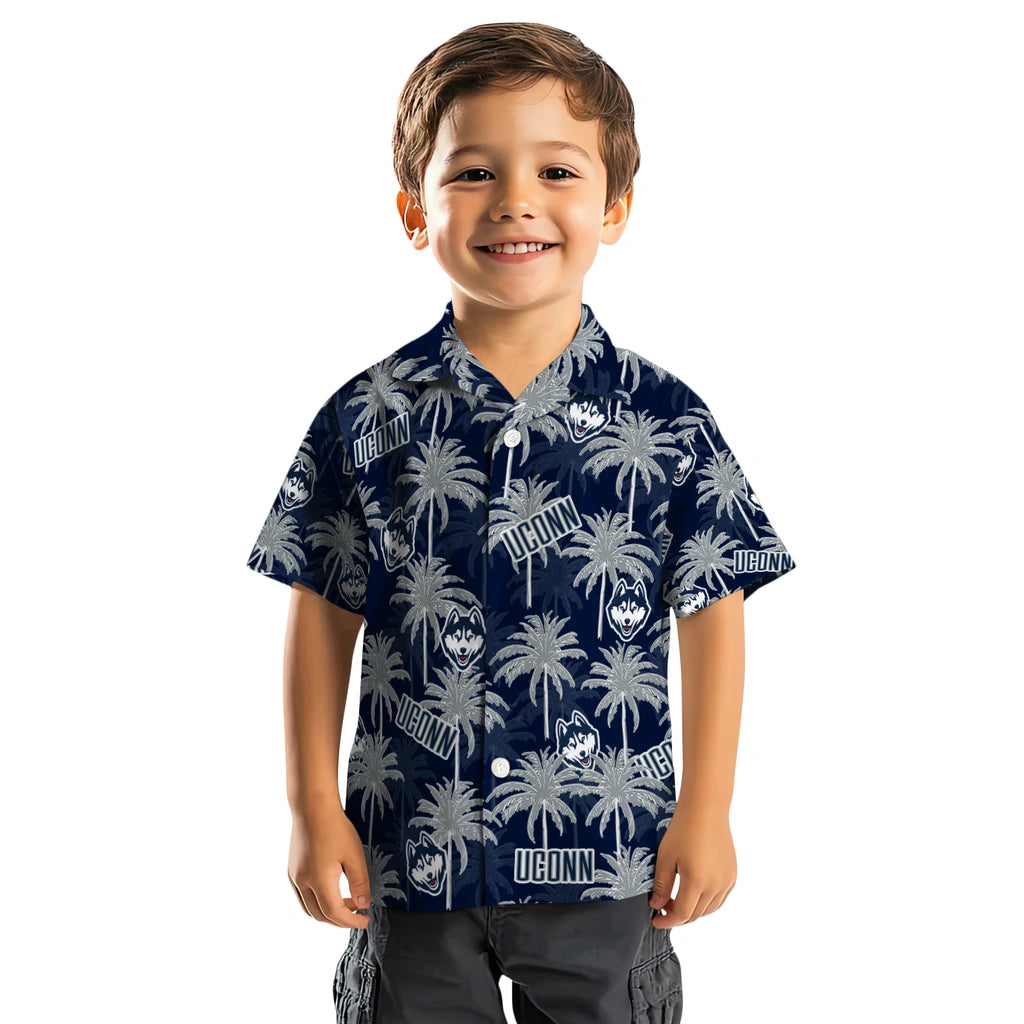 UConn Huskies Hawaiian Shirt - Palm Tree Motif | Hula Hawaiian Shirts
