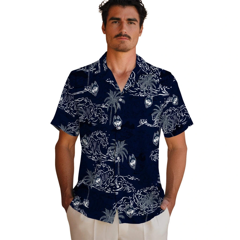 UConn Huskies Hawaiian Shirt - Wave Palm | Hula Hawaiian Shirts