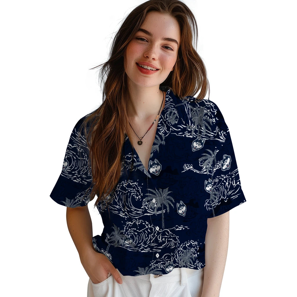 UConn Huskies Hawaiian Shirt - Wave Palm | Hula Hawaiian Shirts