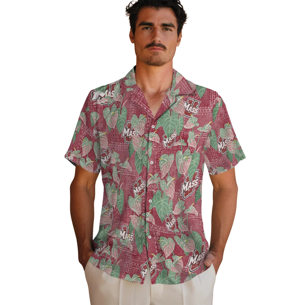 UMass Minutemen Hawaiian Shirt - Anthurium Overlay | Hula Hawaiian Shirts