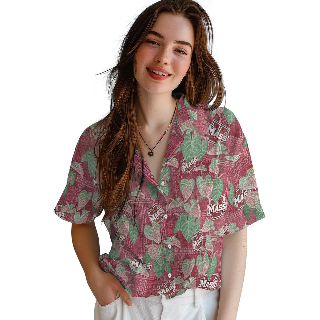 UMass Minutemen Hawaiian Shirt - Anthurium Overlay | Hula Hawaiian Shirts