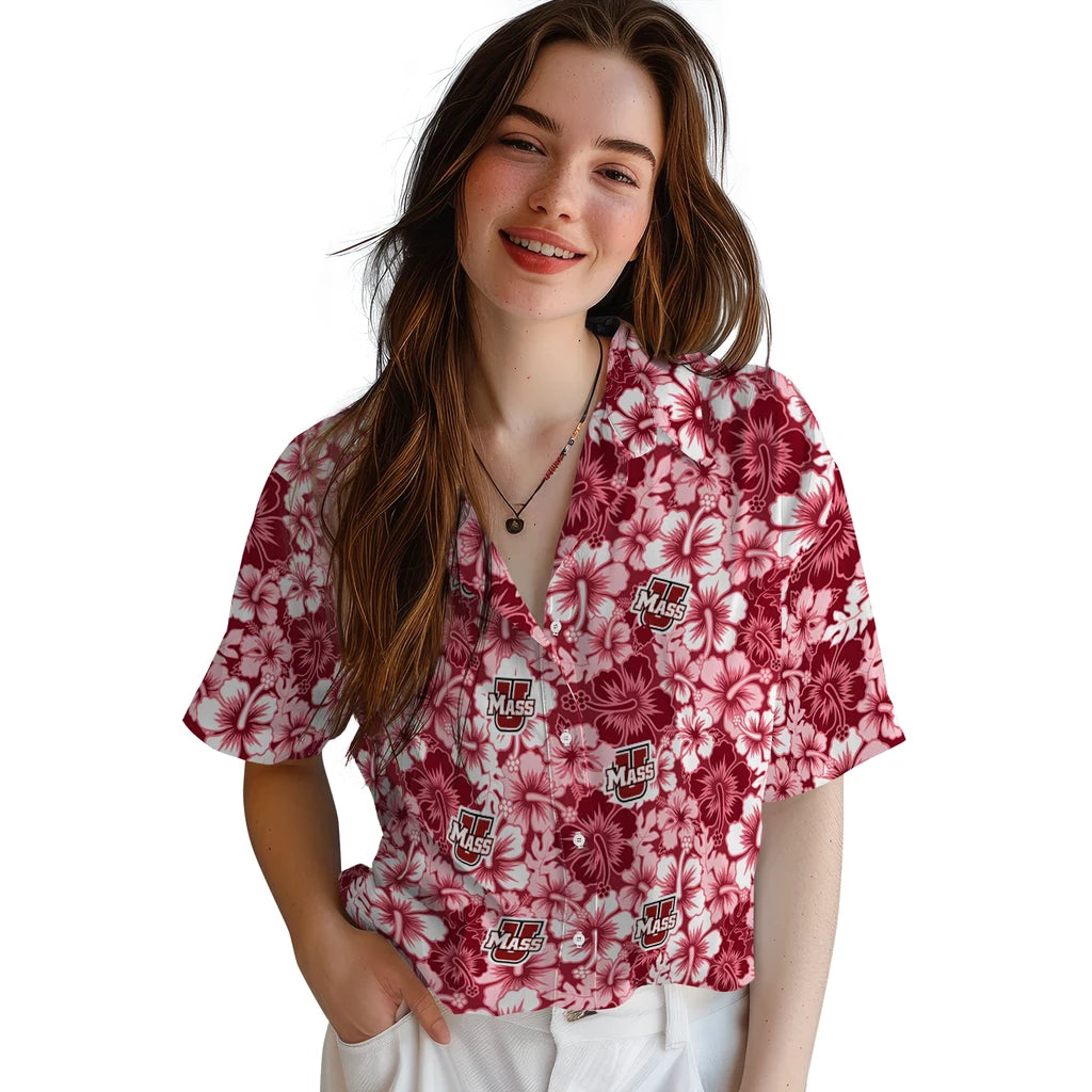UMass Minutemen Hawaiian Shirt - Hibiscus Blooms | Hula Hawaiian Shirts