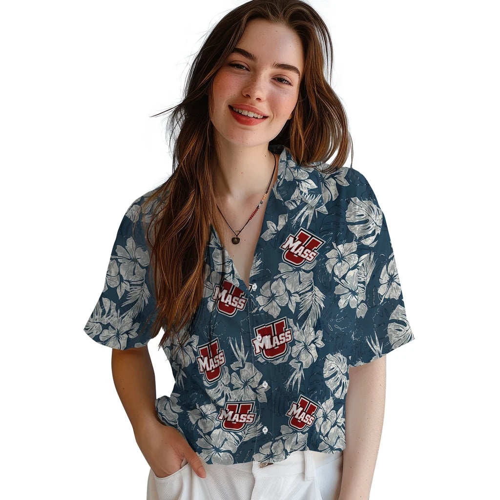 UMass Minutemen Hawaiian Shirt - Hibiscus Flowers | Hula Hawaiian Shirts