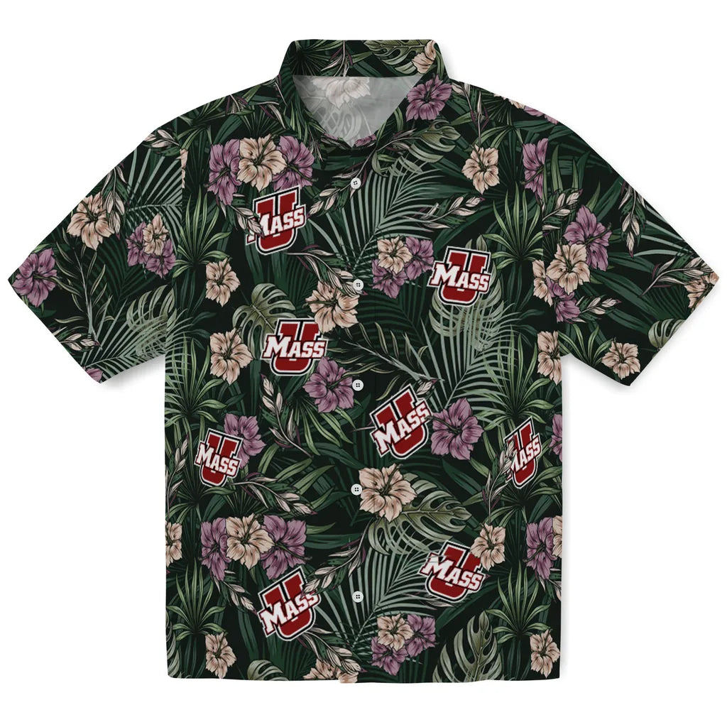 UMass Minutemen Hawaiian Shirt - Hibiscus Leaves Pattern | Hula Hawaiian Shirts