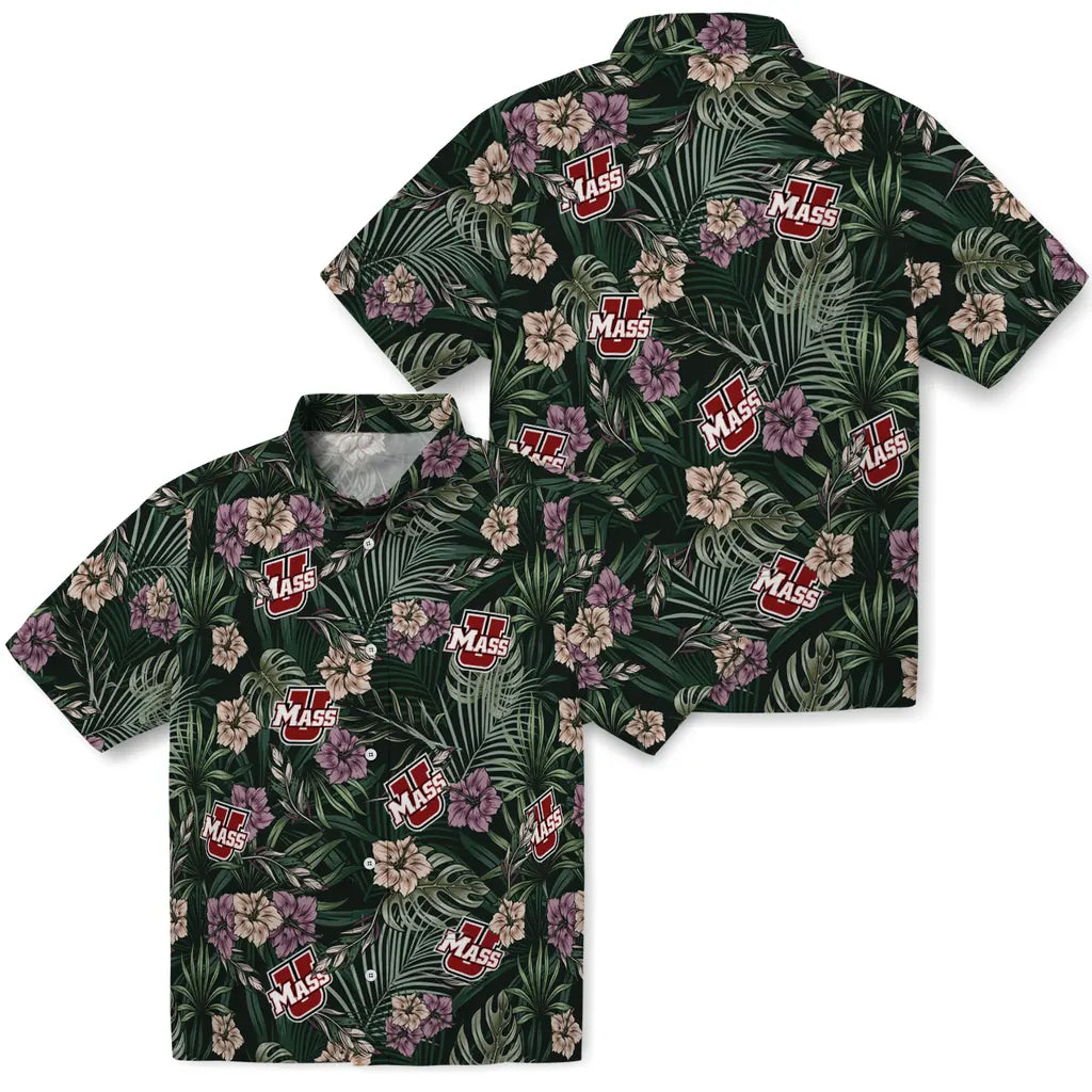 UMass Minutemen Hawaiian Shirt - Hibiscus Leaves Pattern | Hula Hawaiian Shirts