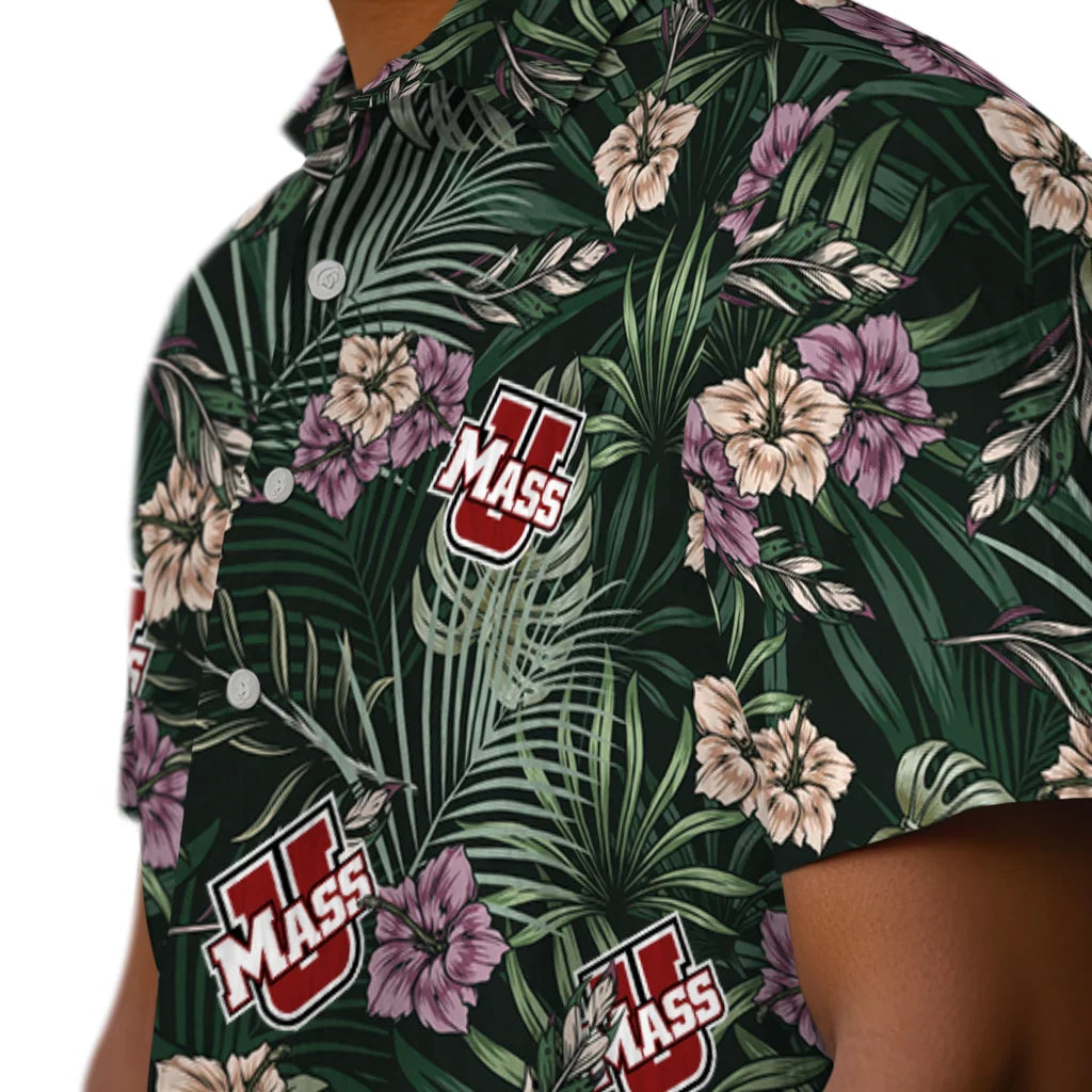 UMass Minutemen Hawaiian Shirt - Hibiscus Leaves Pattern | Hula Hawaiian Shirts