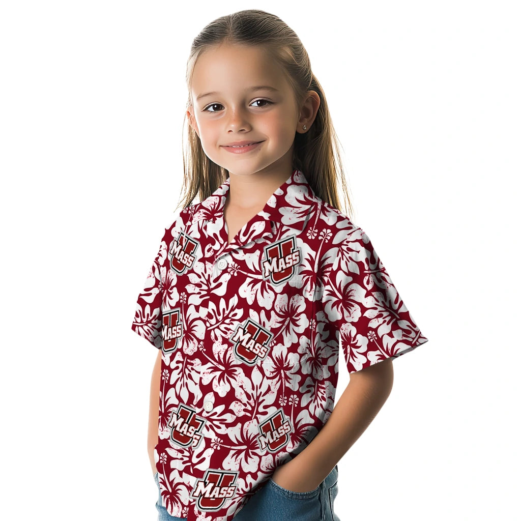 UMass Minutemen Hawaiian Shirt - Hibiscus Motif | Hula Hawaiian Shirts