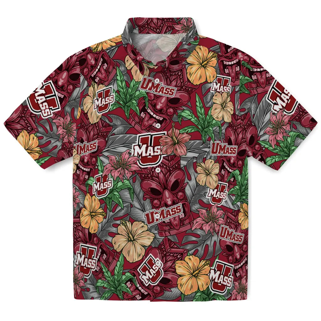 UMass Minutemen Hawaiian Shirt - Hibiscus Tiki Jungle | Hula Hawaiian Shirts