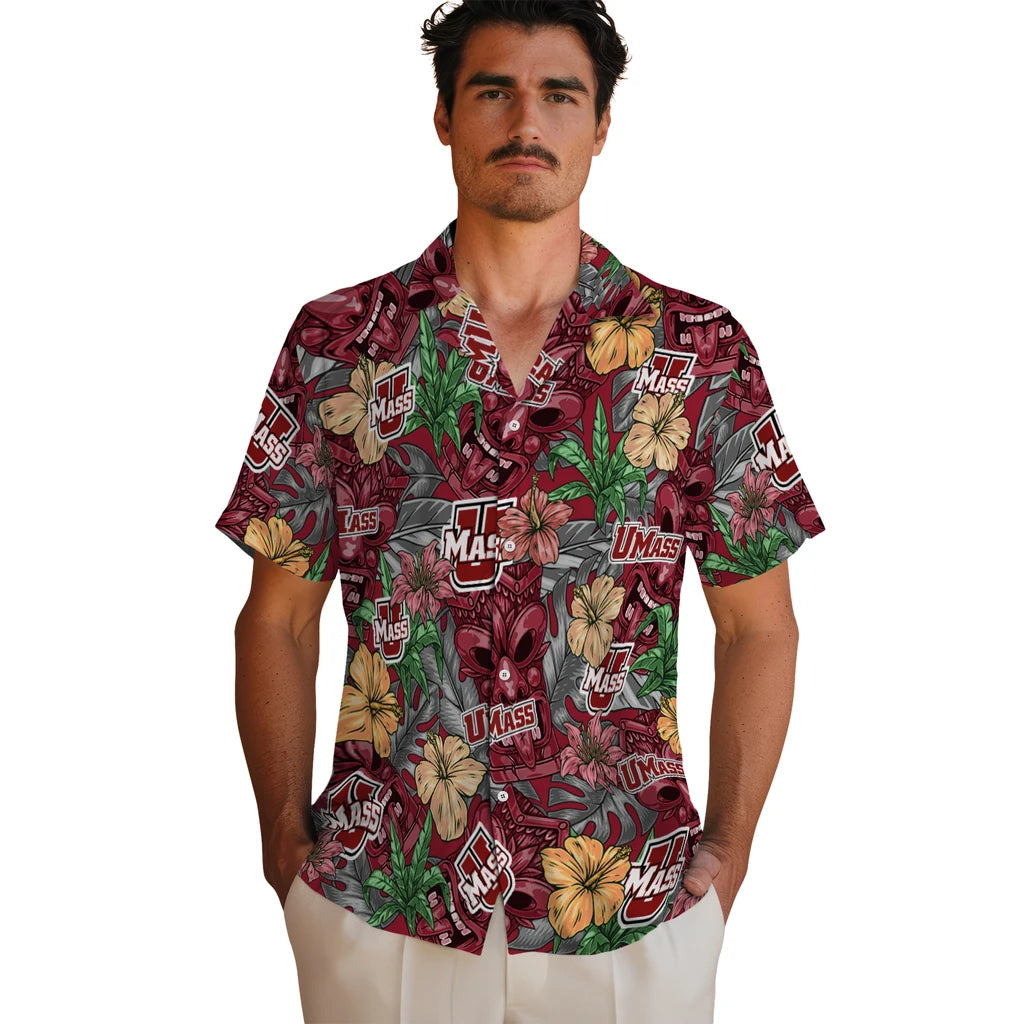 UMass Minutemen Hawaiian Shirt - Hibiscus Tiki Jungle | Hula Hawaiian Shirts