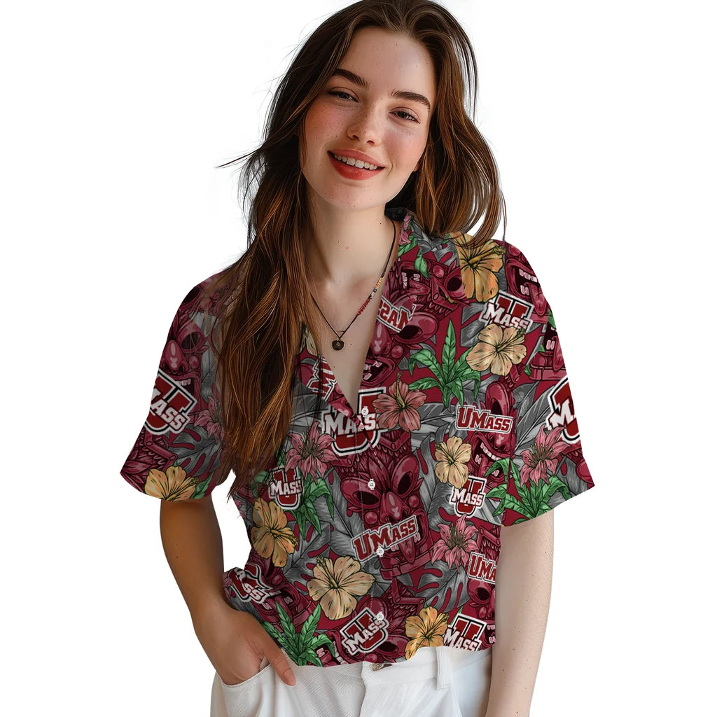 UMass Minutemen Hawaiian Shirt - Hibiscus Tiki Jungle | Hula Hawaiian Shirts